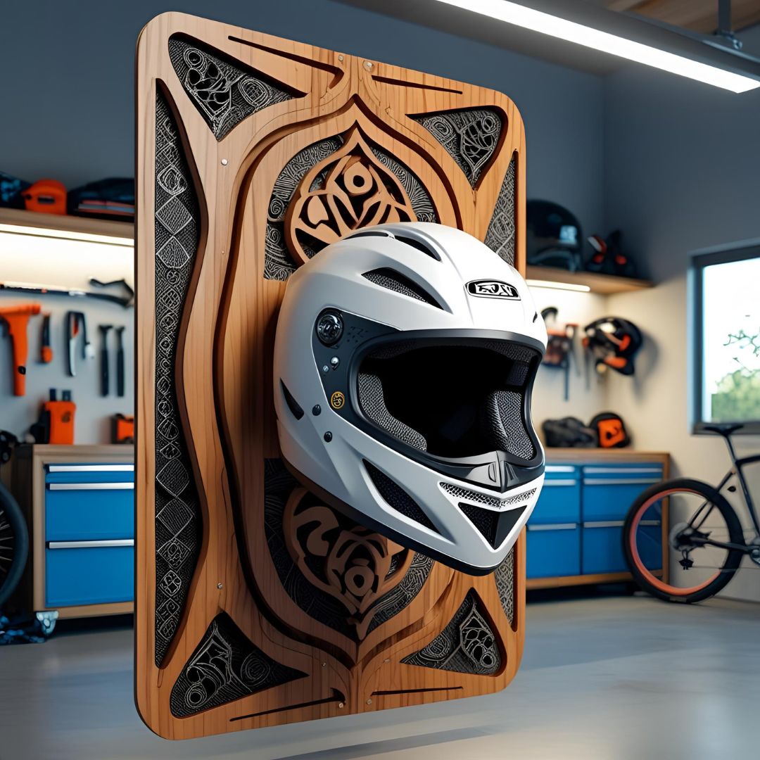 Wall mounted Bike Helmet Holder - Designerware(wood and Dark Colour)