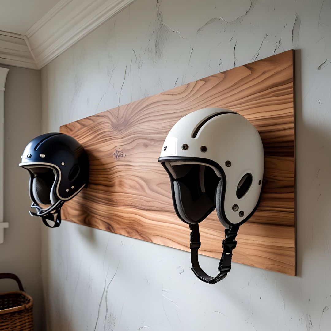 Wall mounted Dual Bike Helmet Holder - Basic(Tan Colour)