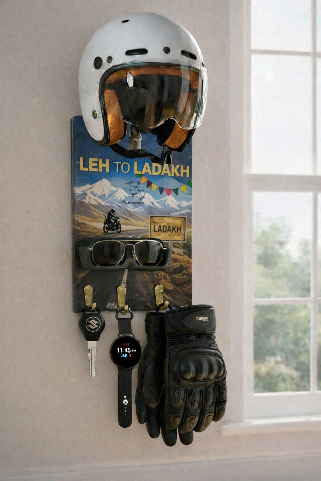 Wall mounted Riding Gear Holder - Ladakh Dream Riders Edition